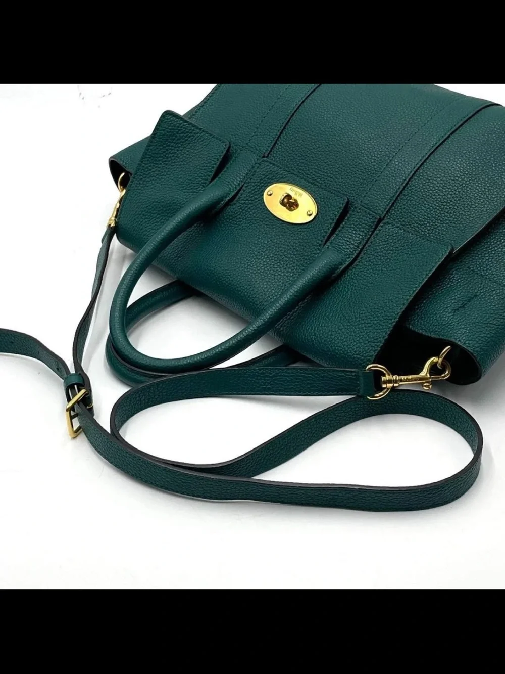 Mulberry Dark Green Leather Satchel with Shoulder Strap